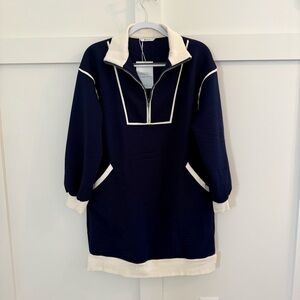 Navy blue and White Quarter-Zip Dress